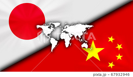 日本と中国の国旗 貿易経済グローバル背景イメージのイラスト素材