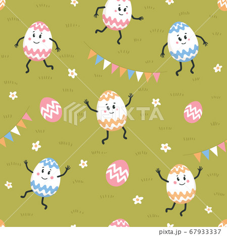 Easter seamless pattern. Colored eggs with cute 67933337