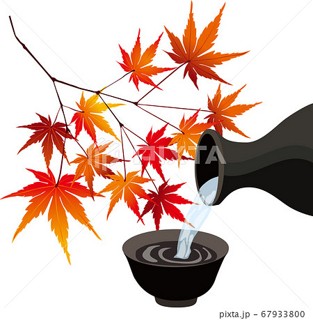 秋の紅葉と日本酒の素材パーツイラスト ベクターのイラスト素材