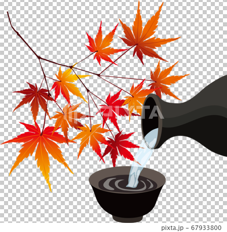 秋の紅葉と日本酒の素材パーツイラスト ベクターのイラスト素材