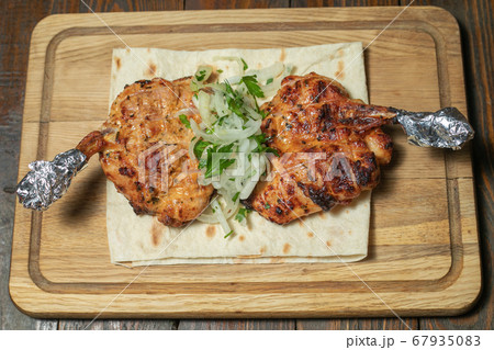 Fried chicken on wooden board Fried chicken on wooden board 67935083