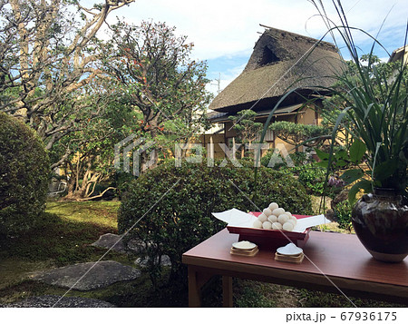 日本庭園でお月見団子と過ごす秋の日 67936175