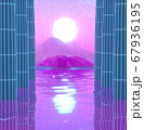 Abstract image of a sea and mountain view through columns 3D image 67936195
