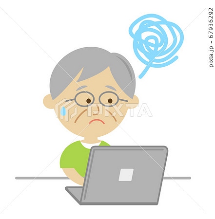 パソコンが苦手な高齢者のイラストイメージ 67936292