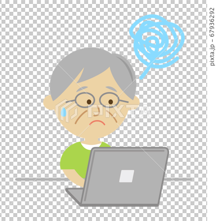 パソコンが苦手な高齢者のイラストイメージ 67936292