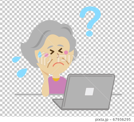 パソコンが苦手な高齢者のイラストイメージ パソコンが苦手な高齢者のイラストイメージ 67936295