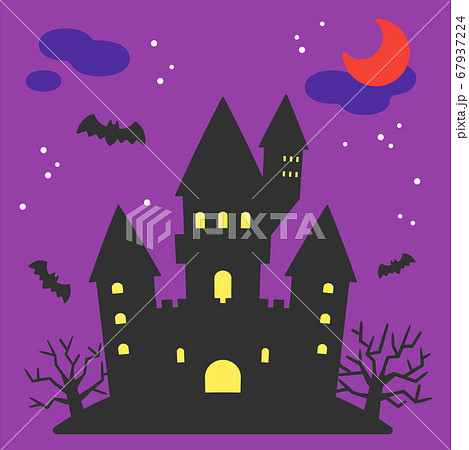 ハロウィン 夜の不気味なお城 紫のイラスト素材