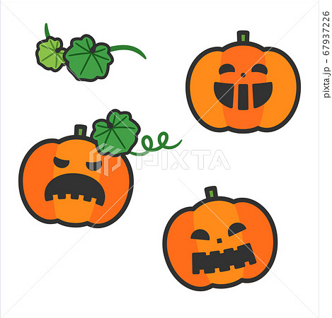 ハロウィンかぼちゃオバケセット 線ありのイラスト素材