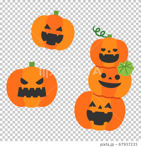 ハロウィンかぼちゃオバケセット／線なしのイラスト素材 [67937235