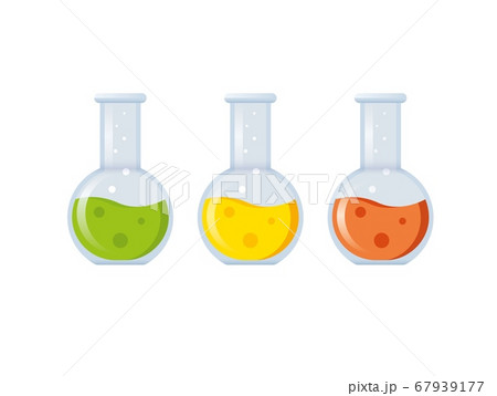 Colorful chemical glass flasks filled with colored liquid 67939177