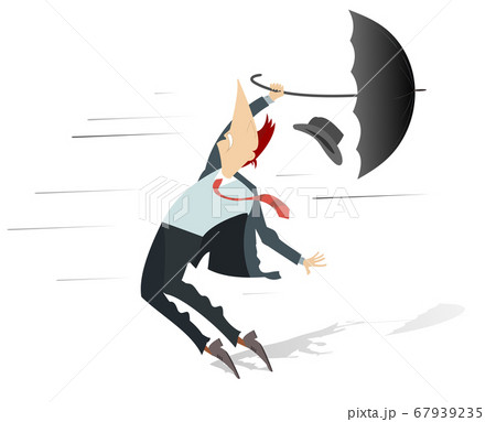 Windy day and man with a hat and umbrella...のイラスト素材 [67939235] - PIXTA