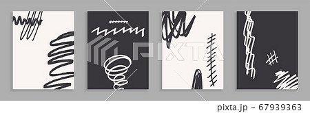Modern black and white postcards. Set of abstract vector backgrounds. Hand-drawn spots and waves. Handmade ink illustration. Vector texture for design. Jagged grunge lines. Modern black and white postcards. Set of abstract vector backgrounds. Hand-drawn spots and waves. Handmade ink illustration. Vector texture for design. Jagged grunge lines. 67939363