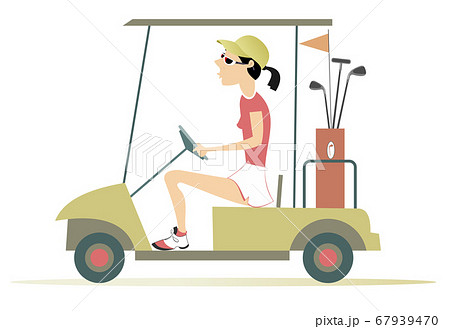 Woman in the golf cart. Pretty young woman is going to play golf in the golf cart Woman in the golf cart. Pretty young woman is going to play golf in the golf cart 67939470