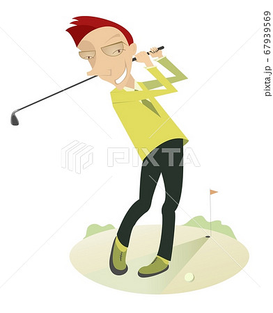 Smiling golfer on the golf course makes a good kick illustration Smiling golfer on the golf course makes a good kick illustration 67939569