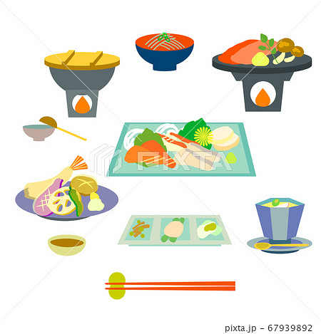 シンプルで上品な和食 旅館の和食会席料理のイラストのイラスト素材