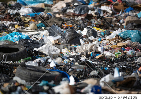 Pollution concept garbage pile in trash, waste dump or a landfill, waste from household, global warning 67942108