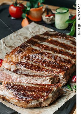 A close up of steak new york 67942427