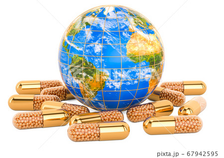 Golden Capsule with Earth Globe. 3D rendering 67942595