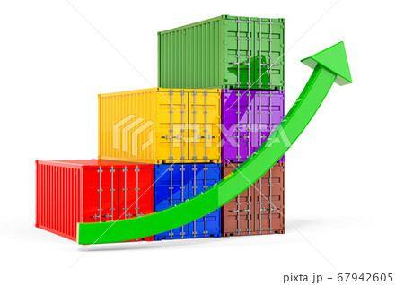 Cargo containers with growing green arrow Cargo containers with growing green arrow 67942605