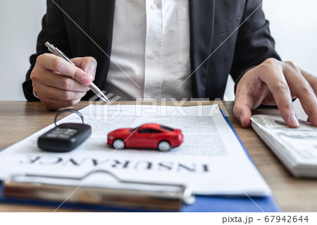 Car rental and Insurance concept, Young salesman 67942644