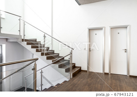 staircase in a modern building, toilet door staircase in a modern building, toilet door 67943121