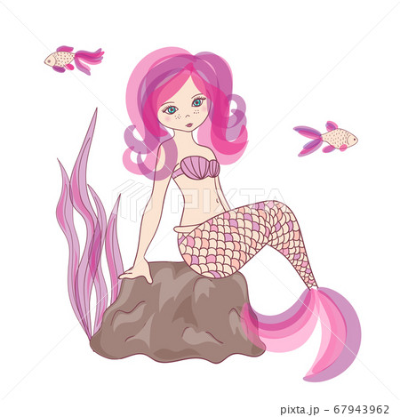 Beautiful cartoon little Mermaid sitting on the rock. Beautiful cartoon little Mermaid sitting on the rock. 67943962