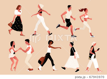 Crowd of tiny people wearing stylish clothes.  67943970