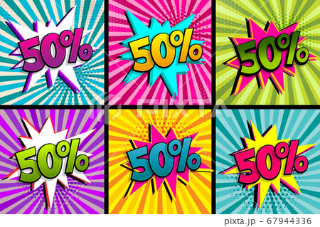 Comic text 50 percent sale set discount. Comic text 50 percent sale set discount. 67944336