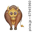 Cute illustration of a pet. Funny brown bull. Watercolor on a white background. Year of the bull. High quality photo. Symbol of 2021.  67945960