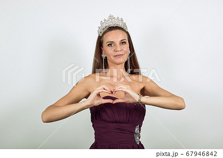Woman In Love Shows Heart Shape With Her Hands. Flirting Seducing A Person 67946842