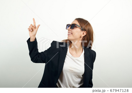 Hand pointer forefinger pointing up. Index finger to show direction. choosing 67947128