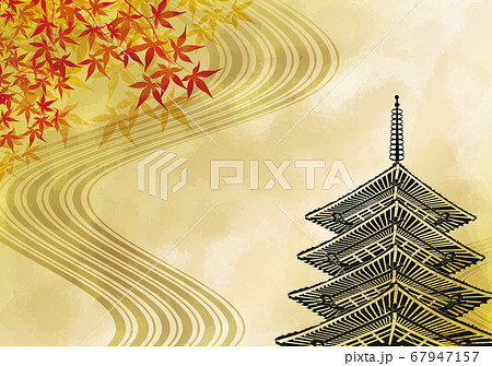 秋の紅葉と五重塔の背景素材のイラスト素材