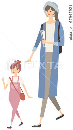 おしゃれな親子のイラスト カジュアルなファッションのイラスト素材