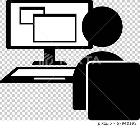 机でパソコンに向かって作業をする人のイメージアイコンのイラスト素材