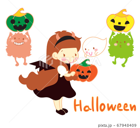 ハロウィンかぼちゃと女の子のイラスト素材