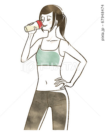 プロテインを飲む女性 67948474