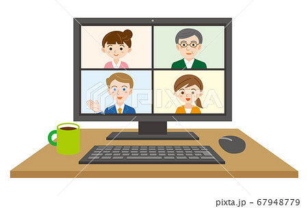 オンライン会議の画面のデスクトップパソコンのイラスト のイラスト素材