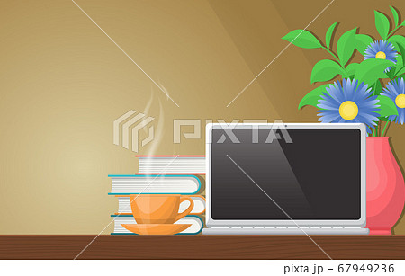 A Cup of Tea on Workbench Office Work Table Laptop 67949236