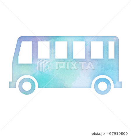乗り物のアイコン 水彩画タッチ バス スクールバス ようちえんバス デザインアイコン 優しい エコロのイラスト素材