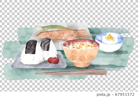 和食の朝ごはん水彩画のイラスト素材