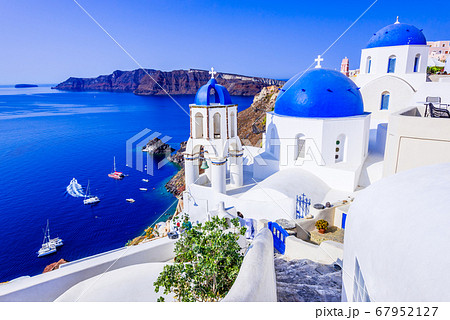 Oia, Santorini, Greece - Blue church and caldera 67952127