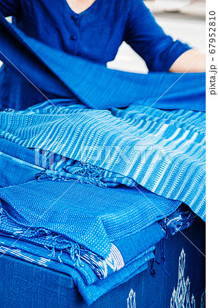 Indigo blue cotton fabric selling in local market Thailand Indigo blue cotton fabric selling in local market Thailand 67952810
