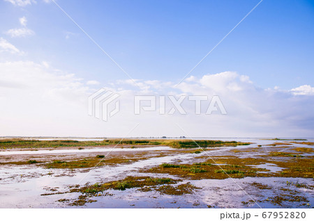 Peaceful calm lake Nong Han with blue sky. Sakon Nakhon 67952820
