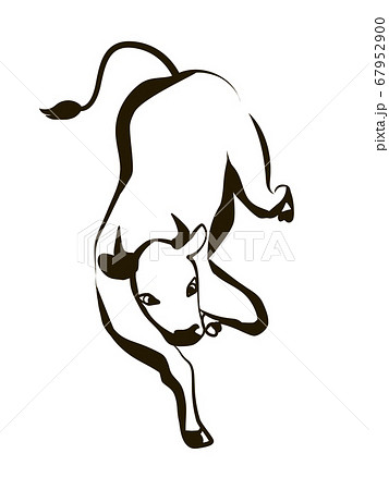 躍動感のある手描き牛のイラストのイラスト素材
