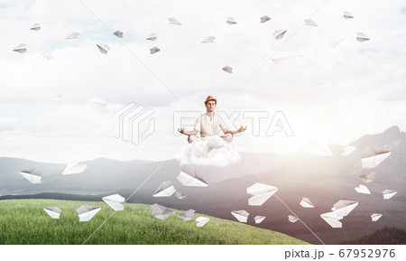 Young man keeping mind conscious. 67952976