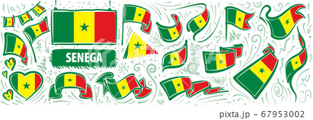 Vector set of the national flag of Senegal in various creative designs Vector set of the national flag of Senegal in various creative designs 67953002