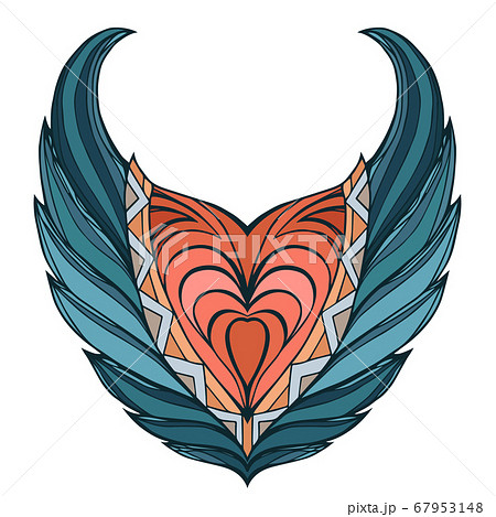 Vector wings heart. Doodle color element. Element 67953148