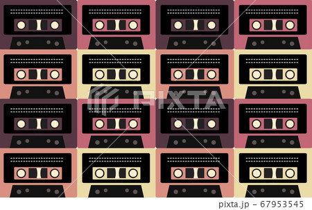 Seamless retro texture of old cassettes. Vector 67953545