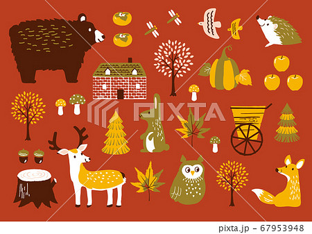 秋　イラストセット　秋柄　テキスタイル 67953948