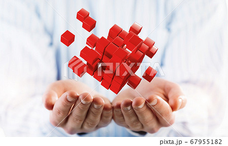 Concept of technology integration and innovation presented by cube figure. Mixed media Concept of technology integration and innovation presented by cube figure. Mixed media 67955182